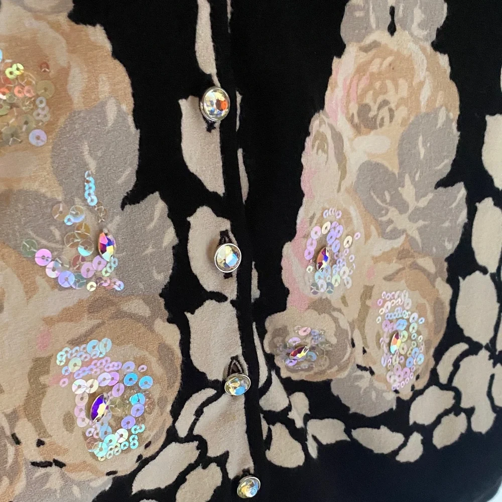 Blumarine Black & Cream Floral Button-Front Cardigan – Made in Italy - Picture 2 of 8